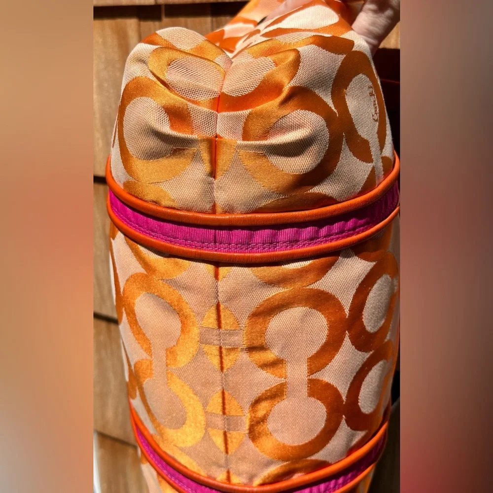 Coach Poppy OP Art Signature Jacquard Leather Orange/pink Tote Shoulder Bag - Picture 7 of 16
